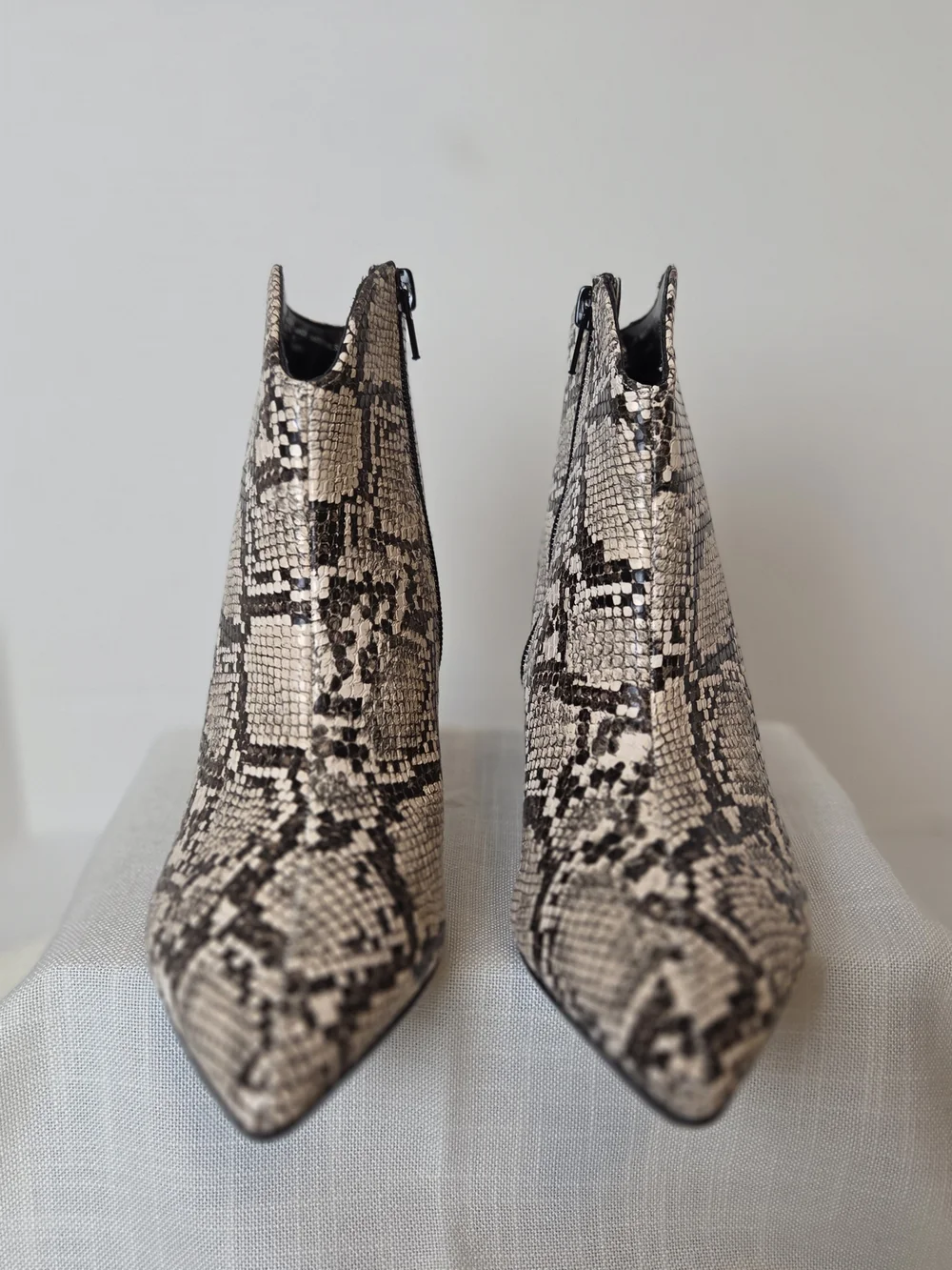 Pointed Toe Snake-Print Ankle Booties in Neutral - Picture 3 of 5